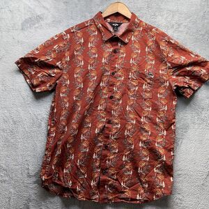 Billabong Shirt Large Brown Turquoise Tiki Button Front Short Sleeve Dopamine
